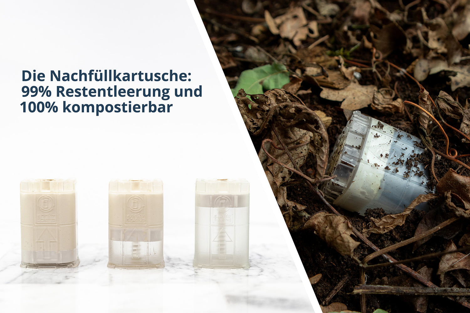 Die Nachfüllkartusche: 99% Restentleerung und 100% kompostierbar